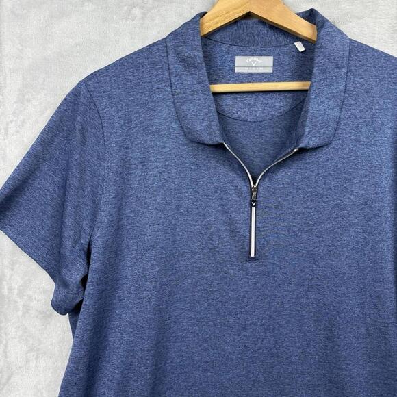 Callaway 1/4 Zip Golf Polo Shirt Men Size 2X Heathered Blue Short Sleeve Stretch - Picture 3 of 9